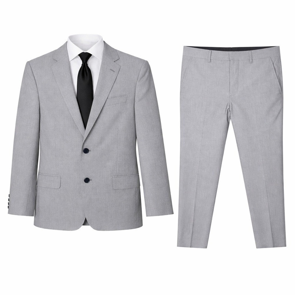 J.Ferrar Suit Mens 40S 33x28 Slim Fit Light Grey 2-Piece Office Prom Graduation